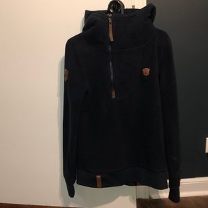 Naketano hoodie with high collar, color navy; material is soft